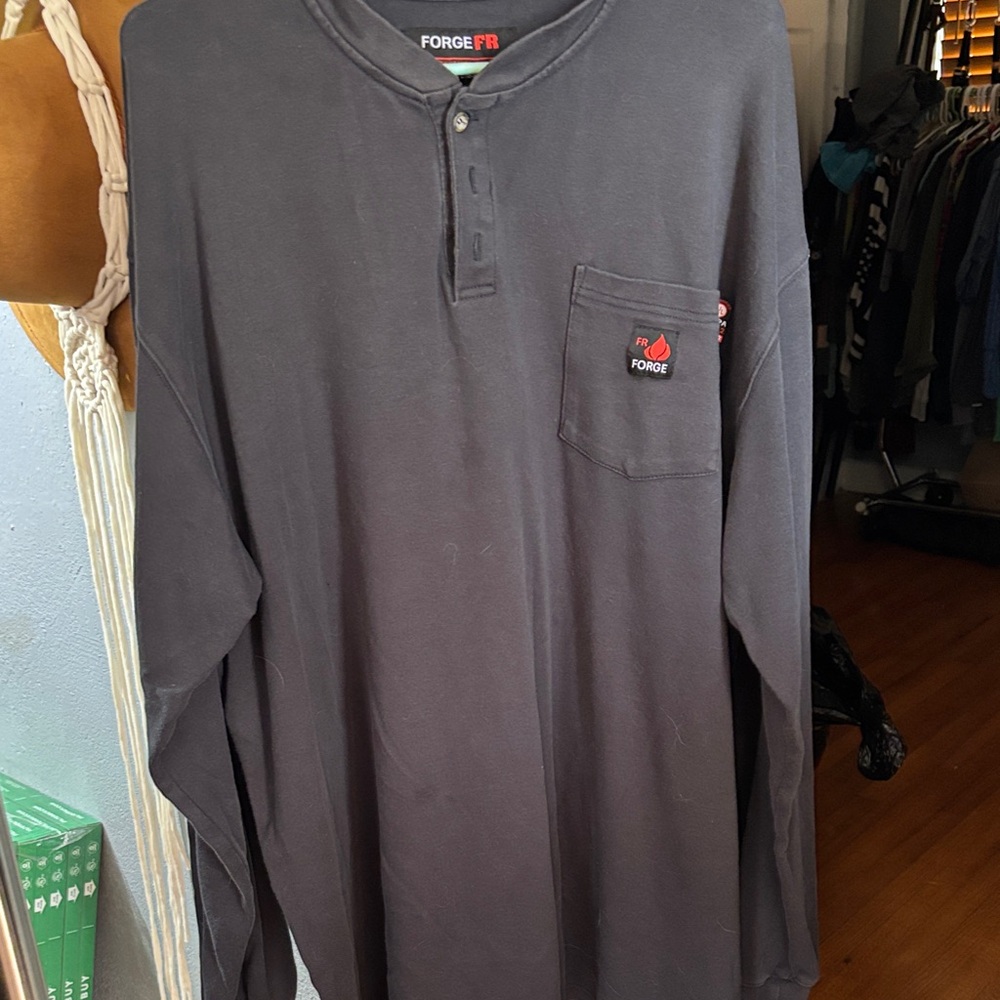Men's FR Charcoal Long Sleeve Henley Shirt